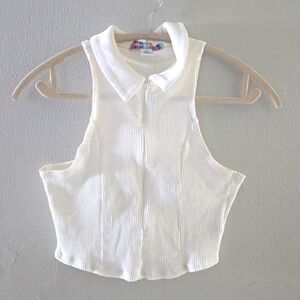 Urban Outfitters racer crop top cream with zipper collared Size L